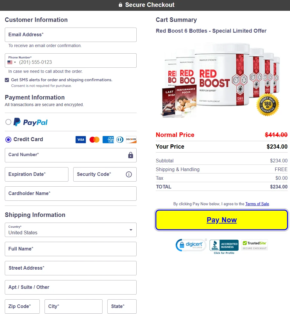 Red Boost secure encrypted checkout page